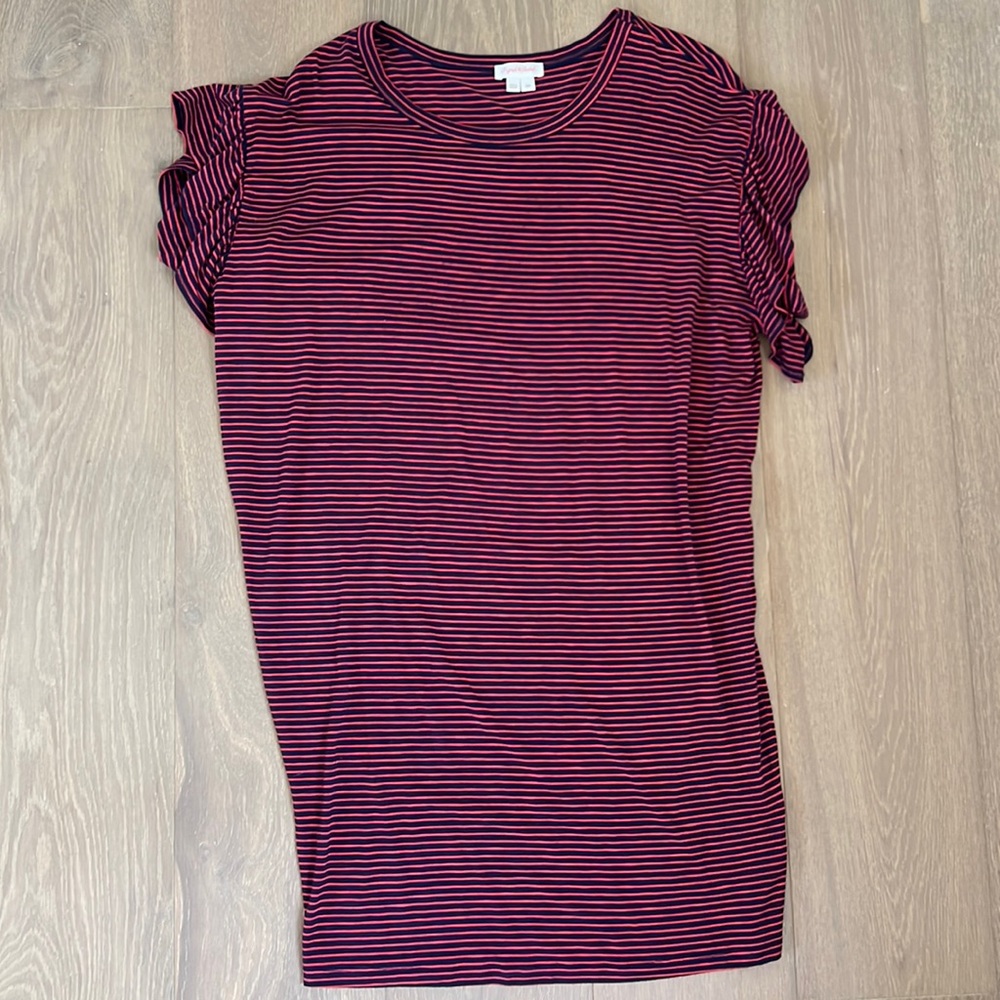 Ingrid & Isabel Red & Navy Striped Maternity Dress with Ruffle Sleeves Size XS
